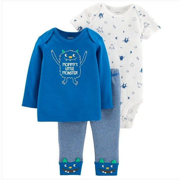 3 Piece Carter's Pajama & Onesie Set - Mommy's Little Monster - Picture 1 of 3